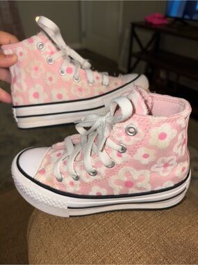 Converse Pink and White Floral High-Top Sneakers for Kids